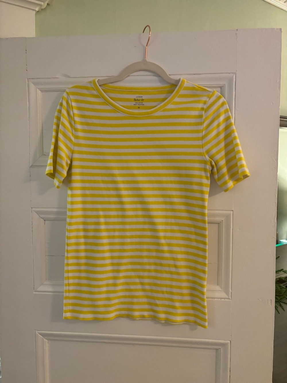 J. Crew Yellow and White Striped Crew Tee
